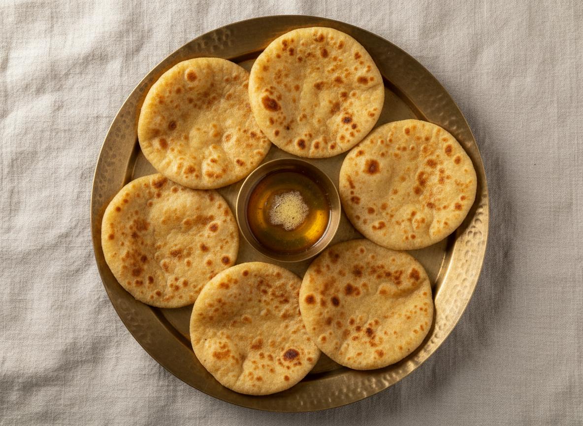 Fresh rotis arranged on a plate